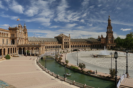 Španělsko náměstí, Sevilla, Španělsko, Andalusie, Architektura, známé místo, Evropa
