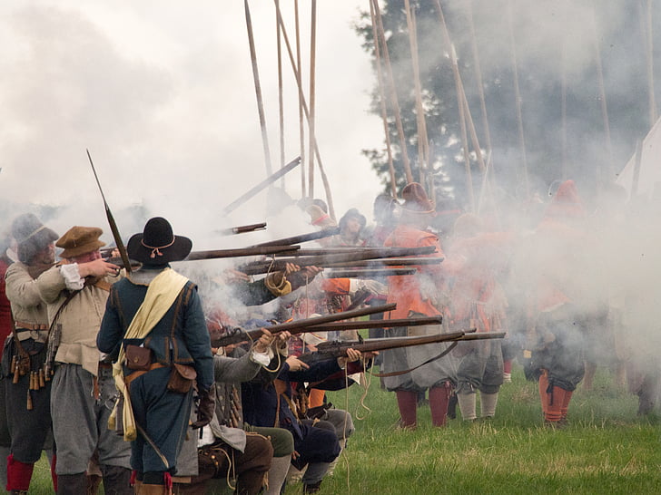 Английската гражданска война, възстановки, исторически, битка, история, исторически, огън - природен феномен