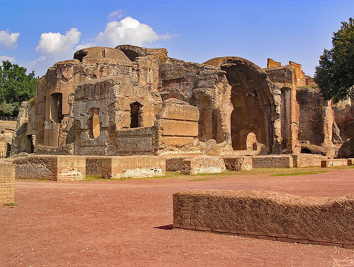 Villa adriana, di villa Hadrian, Tivoli, Italia, Eropa, zaman kuno, kehancuran