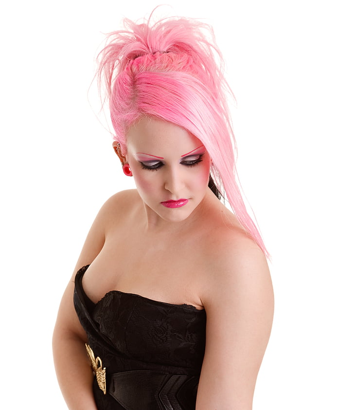 cabelo rosa, alternativa, mulher, fêmea, menina, moda, atraente
