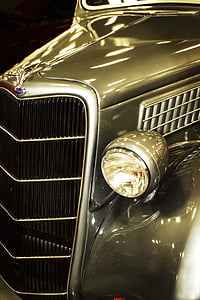 vintage car, grill, headlight, hood, fender, louvers, champagne color