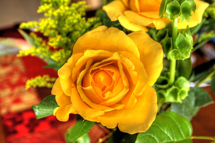 букет цветя, рози, жълто, букет, флорални, Блосъм, романтичен