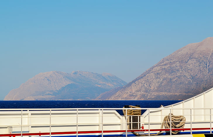 от лодка, морски пейзаж, синьо, Гърция, вода, лято, пътуване