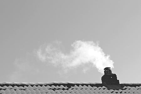 atap, asap, musim dingin, konsumsi energi, waktu musim dingin, rumah, cerobong asap