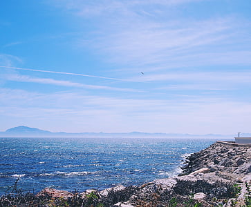 fotografia, oceano, perto de, montanha, dia, praia, Costa