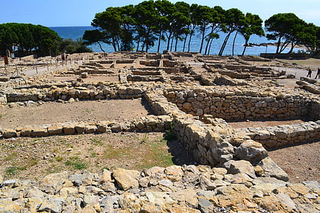 Starobylé zrúcaniny, ruiny empúries, empãºries, Costa brava, Starobylé mesto, Stredomorská, Španielsko