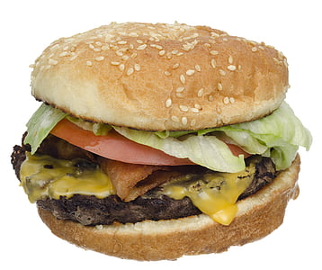 แฮมเบอร์เกอร์, เบอร์เกอร์, อาหารอย่างรวดเร็ว, ไม่แข็งแรง, กิน, อาหารกลางวัน, เนื้อสัตว์