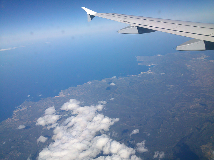 máy bay, nhìn từ trên cao, bay, bầu trời, đám mây, màu xanh, đi du lịch