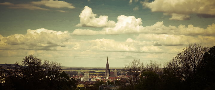 Ulm, góry krowa, Münster, Katedra w Ulm, Miasto, Dom, Wieża