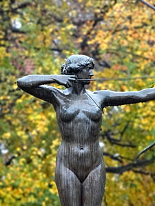 Łuczniczka, Bydgoszcz, statula, skulptūra, paveikslas, meno kūrinius, parkas