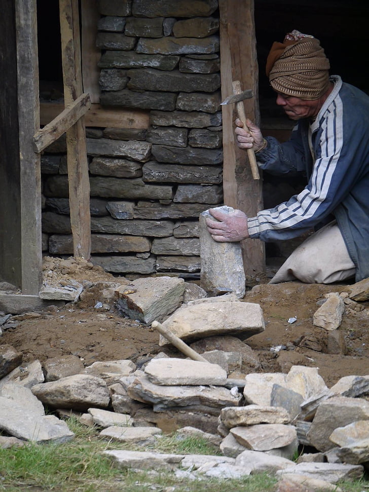 Nepali người đàn ông, ông già, người đàn ông làm việc, Nepal, xây dựng, Châu á, truyền thống