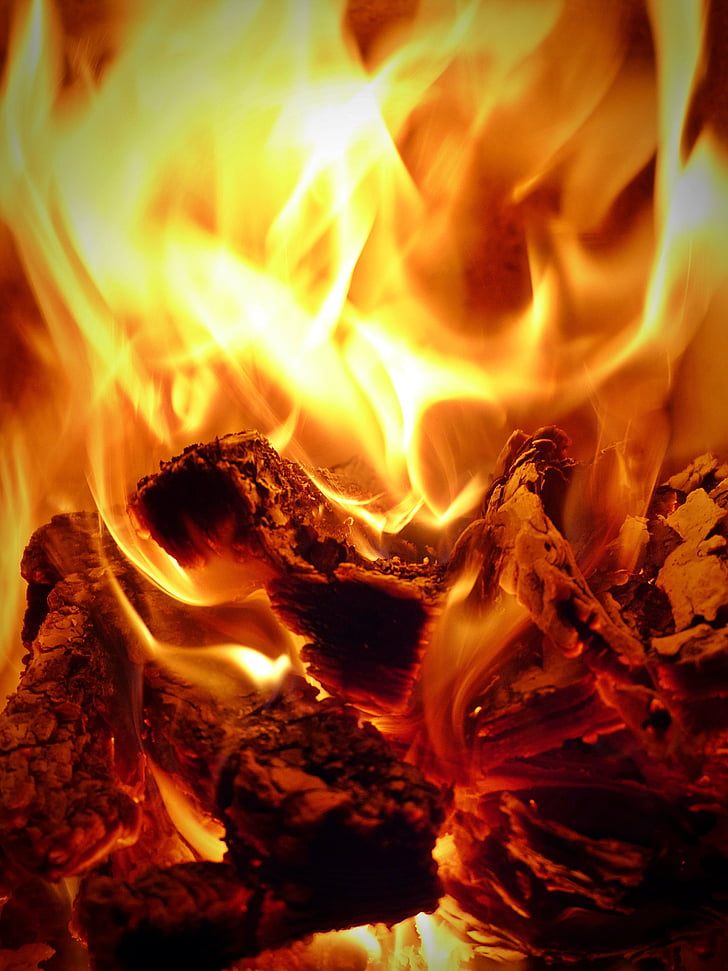 brann, embers, flamme, Hot, varme, tre-fire, ildsted
