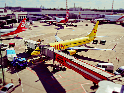 airport, aircraft, departure, loading, travel, transport, düsseldorf