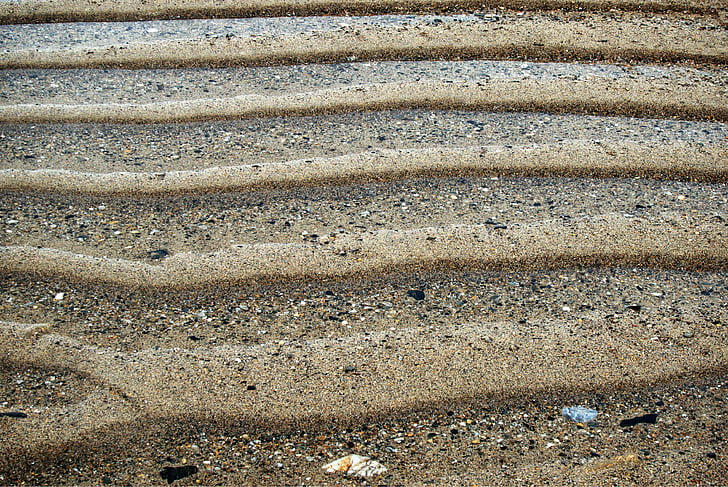 ondulações, areia, linhas, cume, padrão, praia, rippled