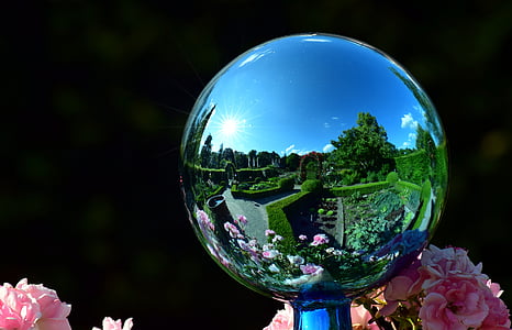 kerti globe, tükrözés, kert, labda, körülbelül, nyári, természet