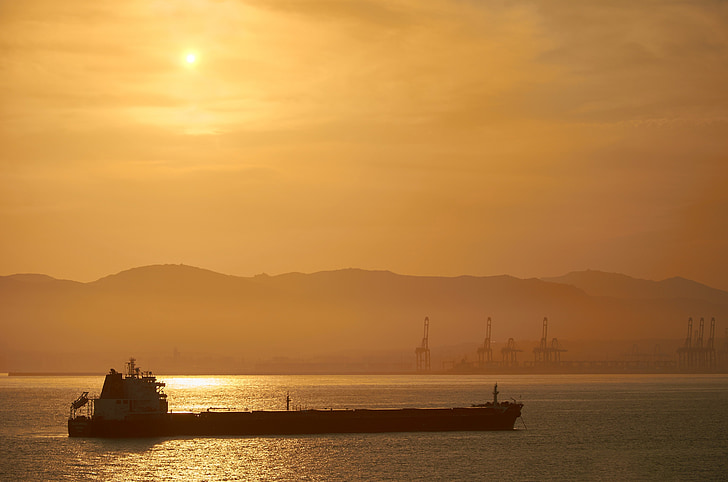 sunset, tanker, oil tanker, sea, abendstimmung, industry, industriehafen