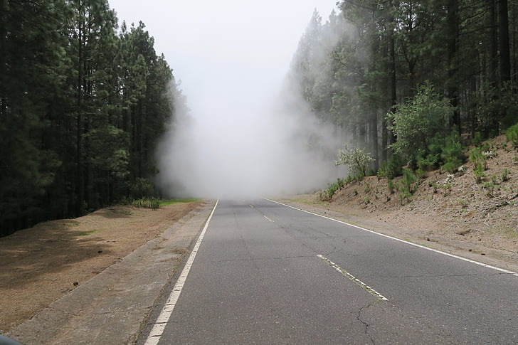 clouds, smoke, road, nature, air, mountains