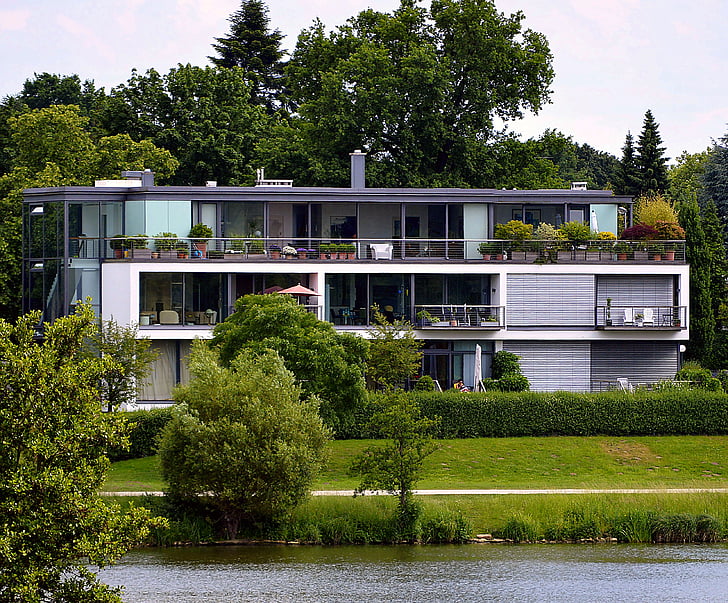 Seehaus, Vila, vlastnost, balkony, nemovitosti, moderní, bydliště