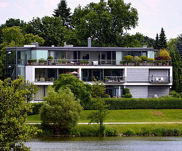 Seehaus, Villa, Immobilien, Balkone, Immobilien, moderne, Residenz