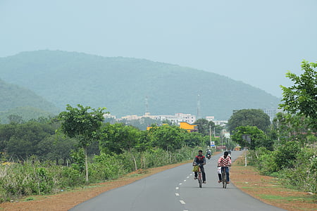 estrada, ciclo de, homem, paisagem, colina, ciclista, bicicleta