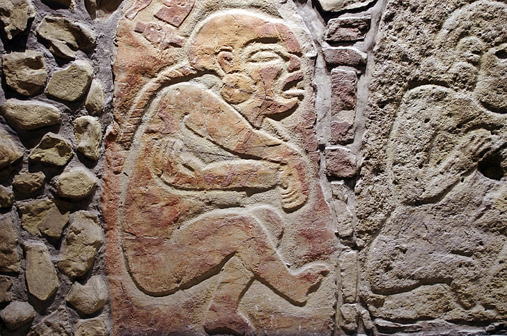 Mexikó, Antropológiai Múzeum, alacsony relief, fájdalom, ellátás