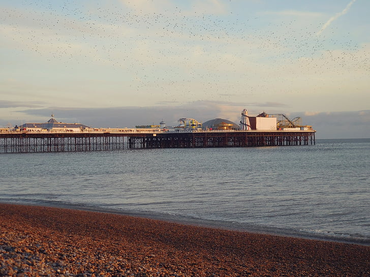 Brighton, plaža, uz more, ljeto, odmor, nebo, turizam