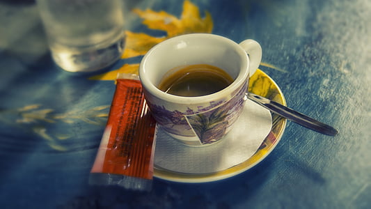 coffee, espresso, coffee cups, coffee break, drink, breakfast, restaurant table