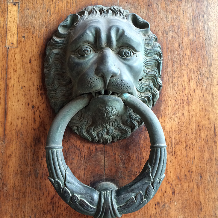 Doorknocker, Leone, porta, bronzo