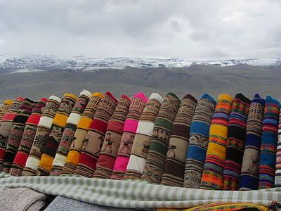 Peru, altioplano, Machu picchu, Inca, barevné, ruční práce, látky