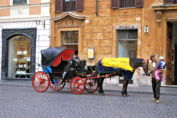 carriage, horse, man, child, italy, culture