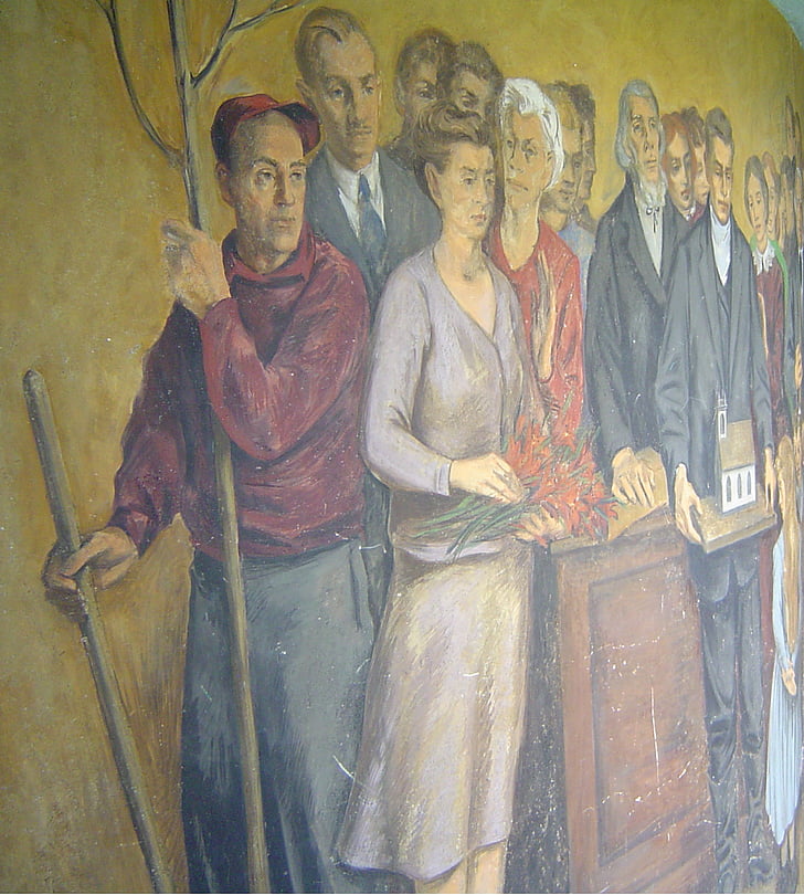 pintura mural, colorido, imagens, figuras, mural de parede, Igreja de Sólon Sul, Maine