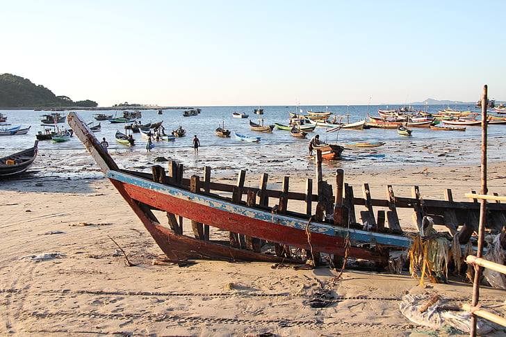Myanmar, stranden, båt, sjøen, nautiske fartøy, kystlinje, natur
