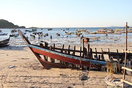 缅甸, 海滩, 小船, 海, 航海的船只, 海岸线, 自然