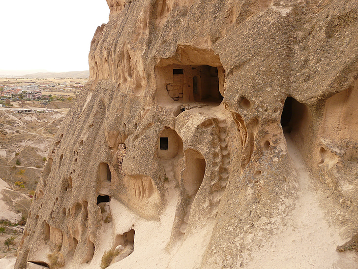 Uchisar, Cappadocia, Nevsehir, Turkiet, Rock apartments, bostäder, tufa Lägenhet