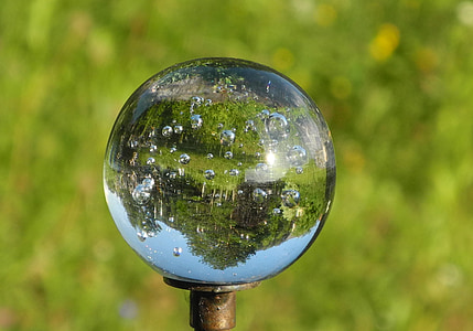 glass ball, mirroring, topsy-turvy world, garden, nature