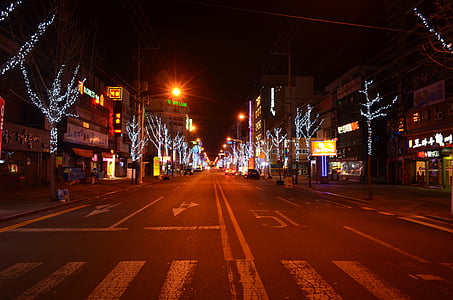 noćni krajolik, noćni život, noć u Koreji, ceste, noćni pogled