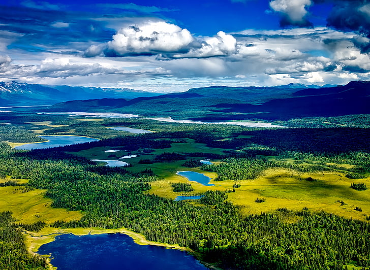 park narodowy Denali, Alaska, Widok z lotu ptaka, krajobraz, góry, sceniczny, niebo