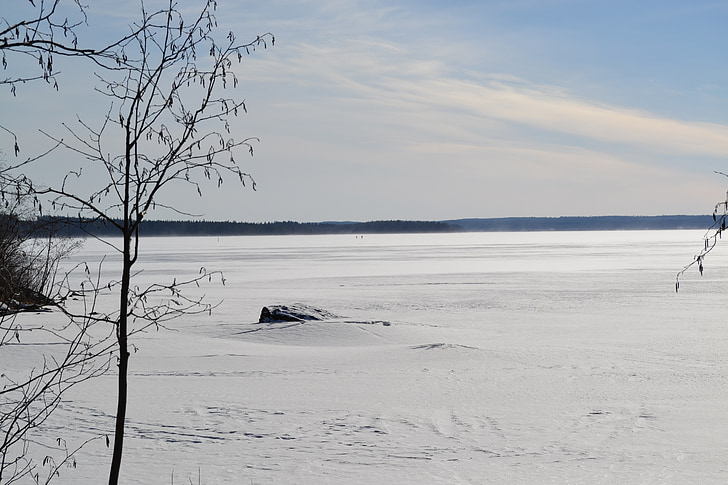 oulu Lake, vējš, ziemas, ledus, sniega, ainava, parasti