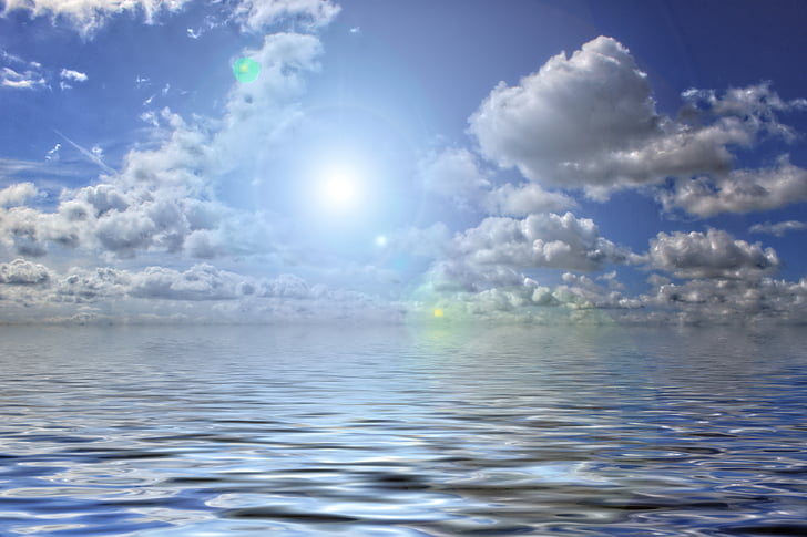 雲, 湖, 海, 水, 波, 太陽, 反射