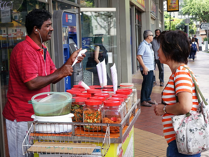 pardavėjas, pirkti, Singapūras, kacang puteh, Indijos, riešutai, žirniai