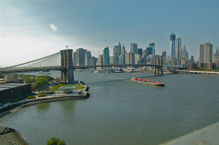Manhattan, East River, Most, Panorama, Panoráma města, NYC, New york