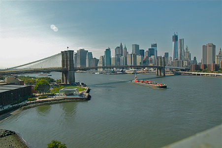 Manhattan, Sungai East, Jembatan, cakrawala, pemandangan kota, NYC, New york