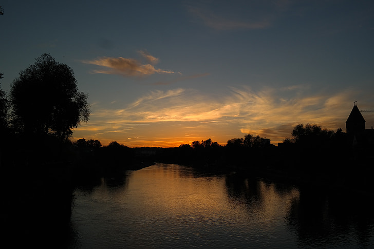 Sunset, ilta taivaalle, pilvet, taivas, River, Tonavan, vesi