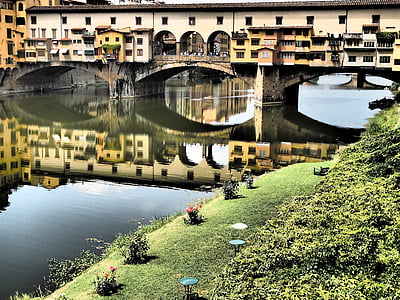 florence, sky, places of interest, river, mirroring, arno, italy