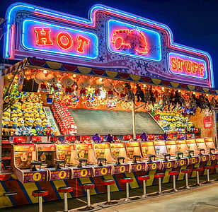 arcade, joc, Parcul de distracţii, noapte, lumini, juca, jocuri de noroc