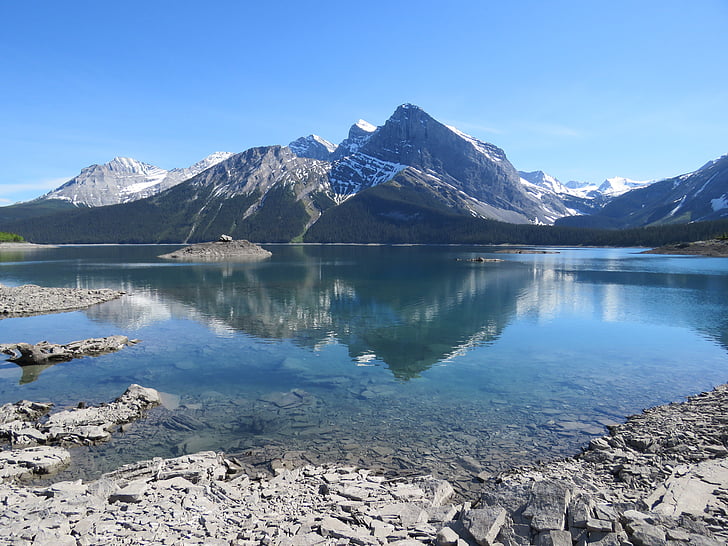 Horné kananaskis jazero, Alberta, Kanada, reflexie, hory, skalnaté vrchy, Kananaskis