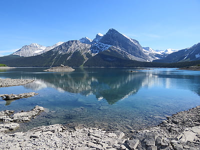 위 카 호수, 앨버타, 캐나다, 반사, 산, 록 키 산맥, 카