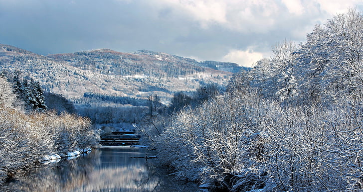 Zima, Rijeka, snijeg, krajolik, bijeli, priroda, Santa leda