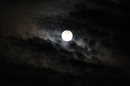 moon, luna, night, space, sky, gespenstig, black