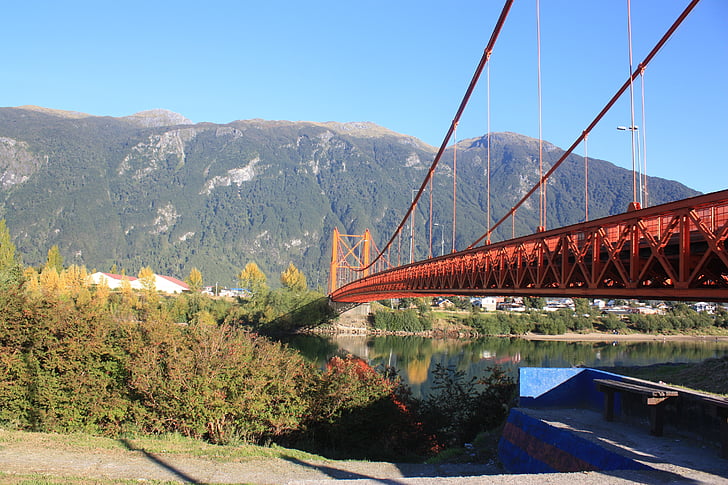 presidente ibáñez bridge, chile, puerto aysén, extreme south, aisén, orange suspension